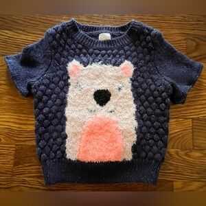 Cat & Jack Fuzzy Pink Llama Short-sleeve Navy Blue Sweater Baby Girls Size 12M